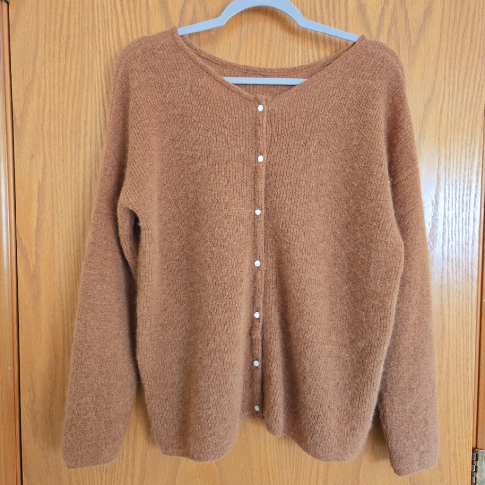 Sezane Cozy Button-Front Cardigan in Warm Brown